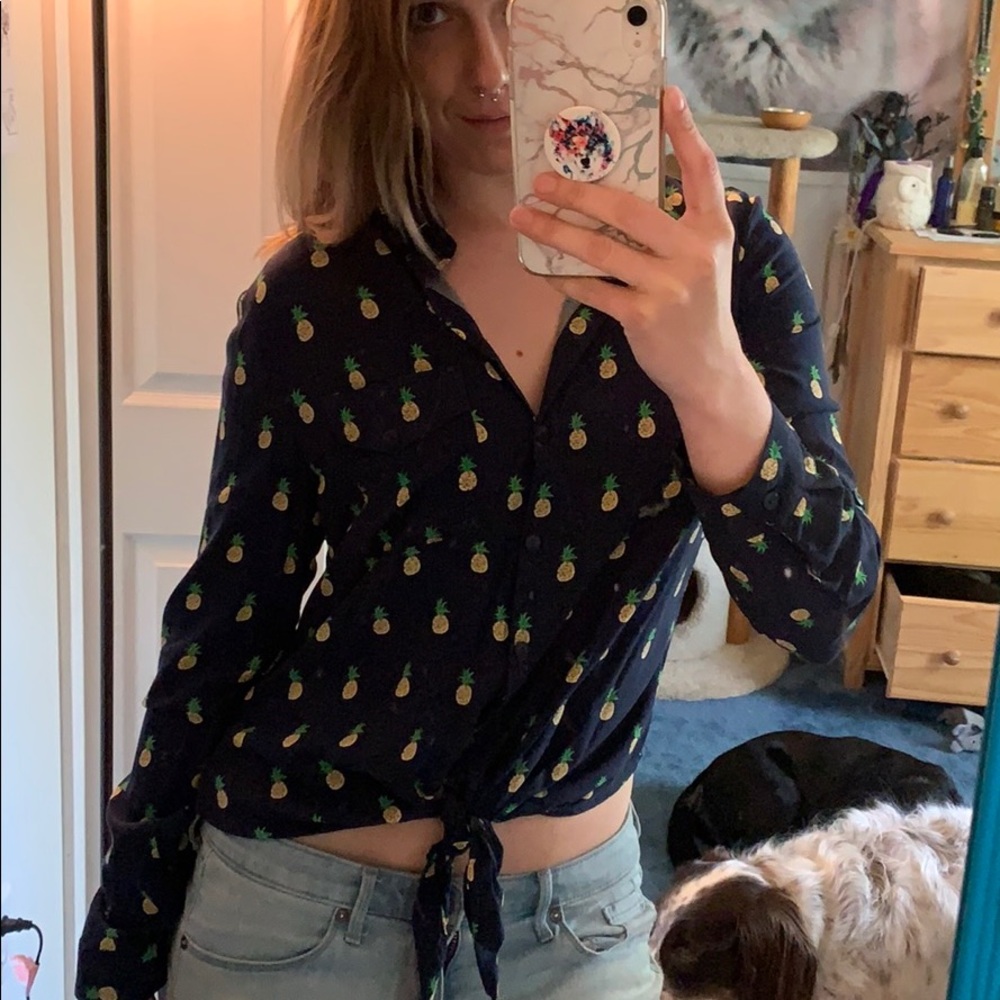 Pineapple front-tie button up shirt